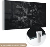 Glasschilderij zwart wit - Zwart - Wit - Stenen - Gesteente - 80x40 cm - Muurdecoratie - Decoratie slaapkamer