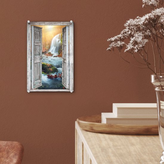 MuchoWow® Peinture sur verre 20x30 cm - Peinture sur verre acrylique - Cascade - Vue à travers - Paysage - Photo sur verre - Décoration murale salon - Décoration murale chambre - Peintures