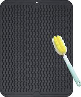Afdruipmat van silicone, 50 x 40 cm, afdruipmat voor servies met reinigingsborstel, hittebestendig, antislip en geurloos, zwart