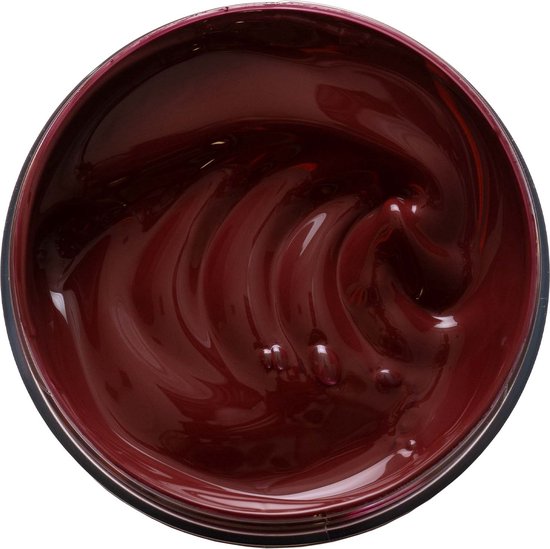 Bovenaanzicht van een pot met maroon gekleurde lederen herkleuringsbalsem.