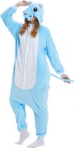Nijlpaard Blauw Onesie Pak Kostuum Outfit Huispak Jumpsuit Verkleedpak - Verkleedkleding - Halloween & Carnaval - SnugSquad - Kinderen & Volwassenen - Unisex - Maat XL voor Lichaamslengte (175 - 195 cm)