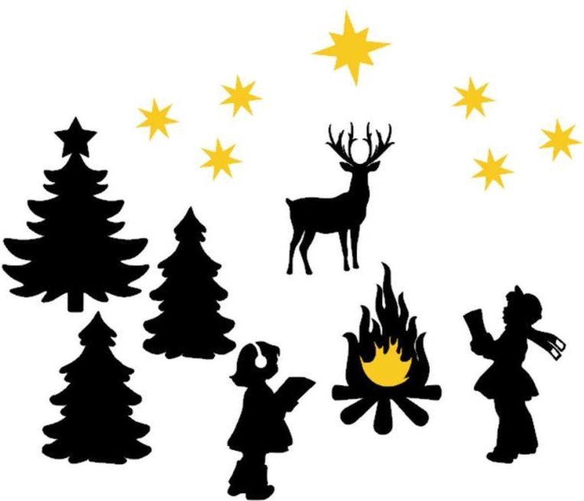 Uitbreidingsset 1 raamsticker kerst wintertafereel herbruikbaar statisch zwart | Rosami
