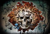 Fotobehang Alchemy Skull Flowers Tattoo | XL - 208cm x 146cm | 130g/m2 Vlies