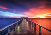Fotobehang Path Bridge Sun Sunset Multicolour | XXL - 206cm x 275cm | 130g/m2 Vlies
