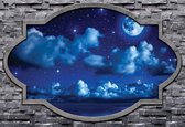 Fotobehang View Clouds Sky Stars Moon Night | XL - 208cm x 146cm | 130g/m2 Vlies