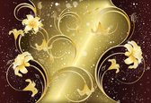 Fotobehang Gold Floral Pattern | XXL - 206cm x 275cm | 130g/m2 Vlies