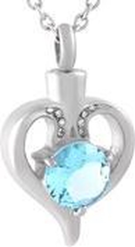 Ashanger hart met steen staal zilverkleurig zirkonia blauw 3.2cm