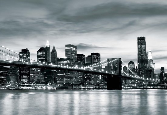 Fotobehang City Brooklyn Bridge New York City | PANORAMIC - 250cm x 104cm |  130g/m2 Vlies | bol.com