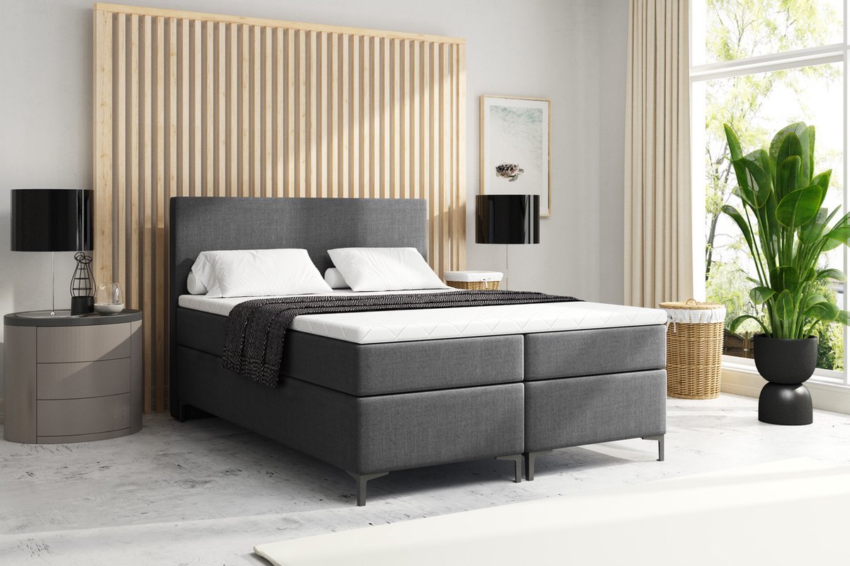 Meuba Atlanta Boxspring Donkergrijs 180x200 met 8cm Topper - Meuba - €660,00