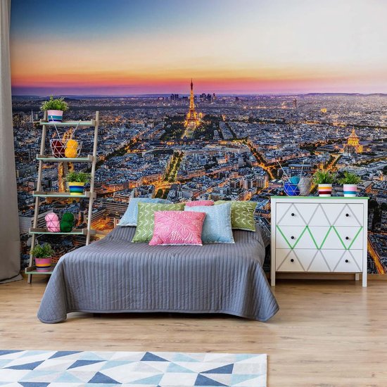 Peinture murale Ville Paris Coucher de soleil Tour Eiffel | XXL - 206 cm x 275 cm | Polaire 130g / m2