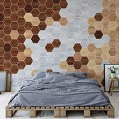 Fotobehang Modern 3D Wood Hexagonal Design | VEL - 152.5cm x 104cm | 130gr/m2 Vlies