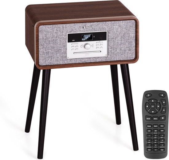 Auna Mary Ann Platenspeler - 33 ⅓, 45 En 78 Toeren - Max. 24 W - Cd Speler - Bluetooth - Usb Recorder - Dab+ & Fm Radio - Stereoluidspreker: 9 W Rms - Afstandsbediening - Met Afneembare Poten - Donker hout