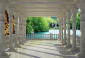 Fotobehang  Tropical Lake Through Pillars | XXXL - 416cm x 254cm | 130g/m2 Vlies
