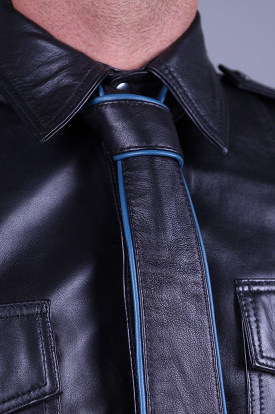 Cravate Cuir Noir - Passepoil Bleu Jeans | bol