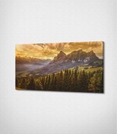 Green Covered Mountains Under Cloudy Sky Canvas- 100 x 60 cm - Landschap - Schilderij - Canvas - Slaapkamer - Wanddecoratie  - Slaapkamer - Foto op canvas
