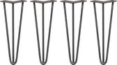 4 x Tafelpoten pinpoten - Lengte: 35.5cm - 3 pin - 10mm - Ruw Staal - SkiSki Legs ™ - Retro hairpin