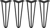 4 x Tafelpoten staal - Lengte: 35.5cm - 3 pin - 10mm - Zwart - SkiSki Legs ™ - Retro hairpin pinpoten