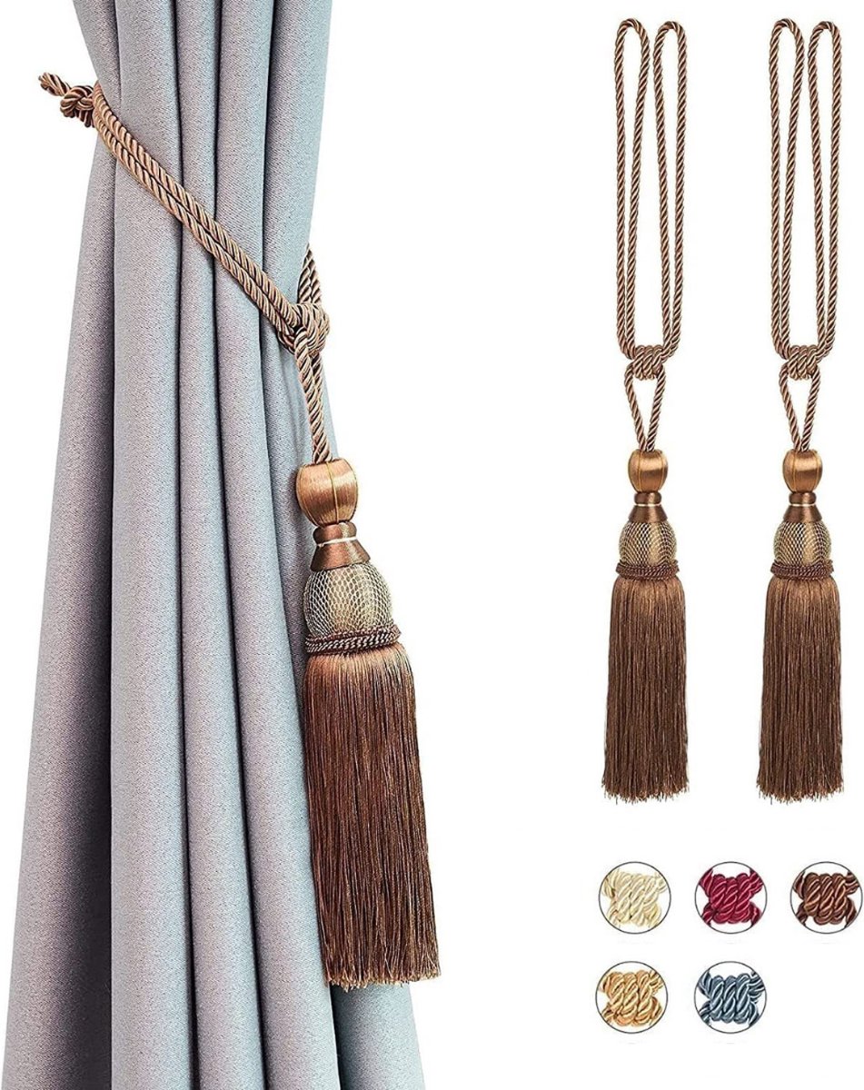 Home2go Gordijnkwasten - Gordijn Embrasse - Embrasse kwast - Gordijnbinders - Gordijnkwast - raamdecoratieaccessoires - Gordijnhouder - Gordijnhanger - Gordijn Accessoires - Draperie - Elegant Chocoladebruin - 65 cm 2 stuks