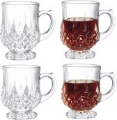Set van 4 glazen kopjes van kristalglas, theeglazen, warme dranken, thee, koffie, warme wijn, kruidenthee, kopjes, individuele glazen kristallen beker, keukenset, thuiscadeau, hot-chatset, 115 ml