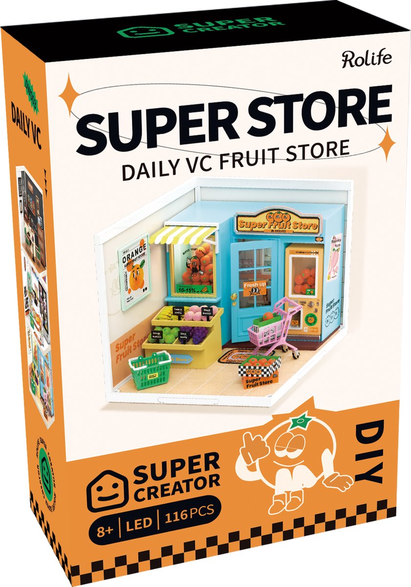 Robotime DIY Store Super Fruit Store - DW003 - Miniatuur - Poppenhuis - Bouwpakket - DIY
