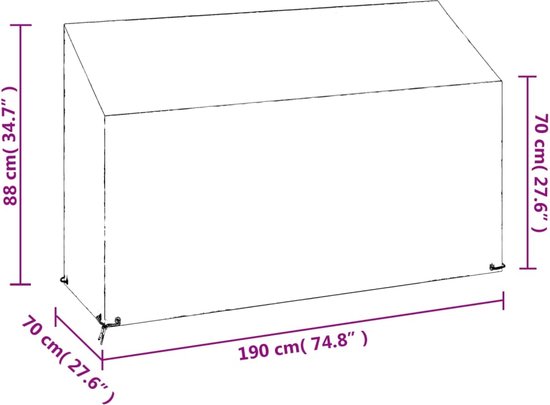 vidaXL Housse de banc de jardin - Zwart - 190x70x70/88 cm - Résistante à Water et aux UV - Housse de mobilier de jardin