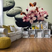 Fotobehang Spa Flowers And Pebbles | VEL - 152.5cm x 104cm | 130gr/m2 Vlies