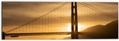 Dibond - Zonsondergang achter Hangbrug Golden Gate Bridge - 60x20 cm Foto op Aluminium (Met Ophangsysteem)