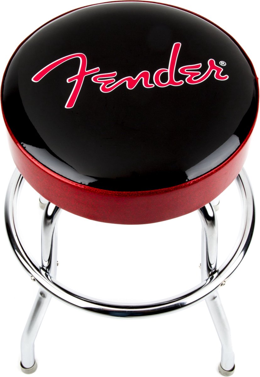 Fender Red Sparkle Logo Barstool 24″ zwart-rood-chroom gitaarkruk (61 cm)