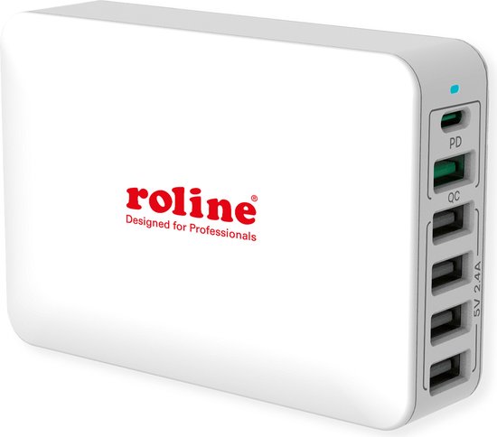 Chargeur USB ROLINE, 6 ports (4x USB-A, 1x USB-C, 1x USB-A QC3. 0), max 60W