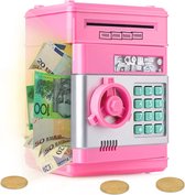 Kluis Spaarpot - Met code - Elektrische spaarpot - Roze - Spaarpot voor jongens en meisjes - Geschikt voor Euromunten en biljetten - Geldautomaat