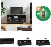 vidaXL Tv-meubel 102x36x50 cm bewerkt hout zwart - Kast - Inclusief Houtreiniger en verfrisser