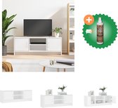 vidaXL Tv-meubel 102x30x37-5 cm bewerkt hout wit - Kast - Inclusief Houtreiniger en verfrisser