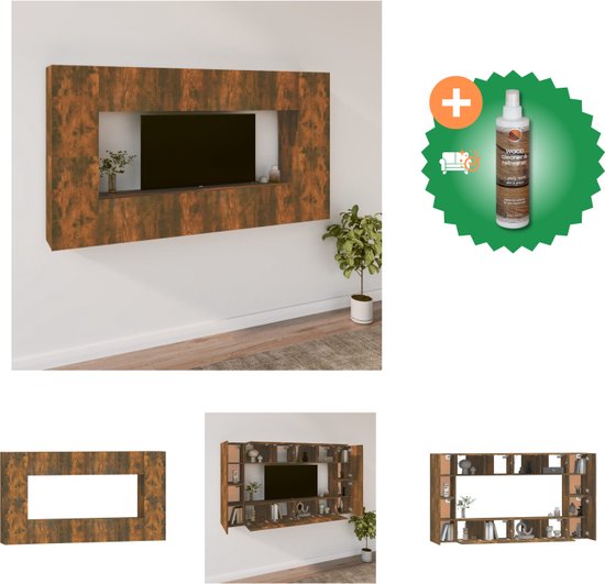 vidaXL 8-delige Tv-meubelset bewerkt hout gerookt eikenkleurig - Kast - Inclusief Houtreiniger en verfrisser