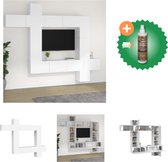 vidaXL 9-delige Tv-meubelset bewerkt hout wit - Kast - Inclusief Houtreiniger en verfrisser