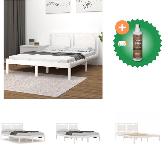 vidaXL Bedframe massief hout wit 140x200 cm - Bed - Inclusief Houtreiniger en verfrisser