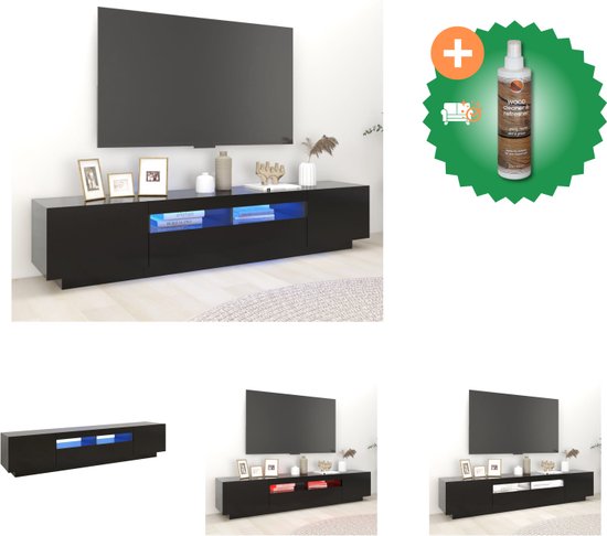 vidaXL Tv-meubel met LED-verlichting 200x35x40 cm zwart - Kast - Inclusief Houtreiniger en verfrisser