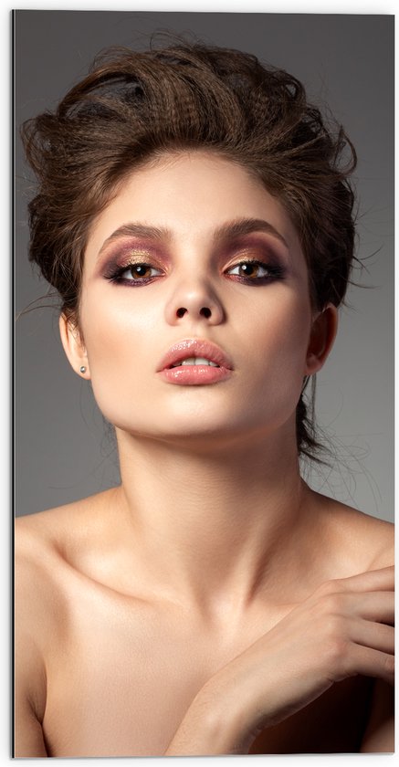 Dibond - Vrouw - Model - Naakt - Makeup - 50x100 cm Foto op Aluminium (Met Ophangsysteem)