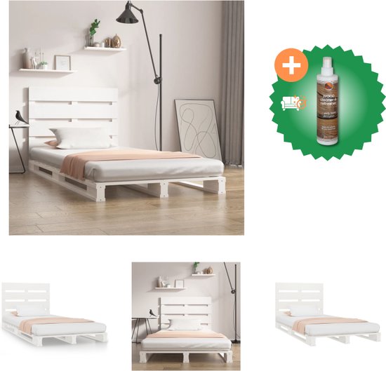 vidaXL Bedframe massief grenenhout wit 75x190 cm 2FT6 Small Single - Bed - Inclusief Houtreiniger en verfrisser