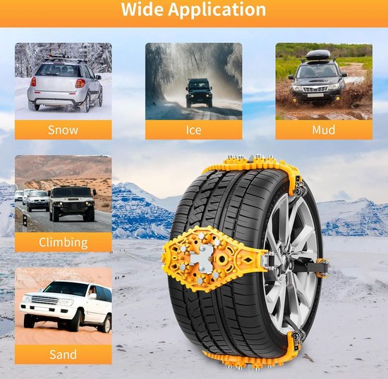 8 Chaînes à Neige Universelles Réglables - Pour Pneus 165-255 Mm - Avec Gants Et Kit