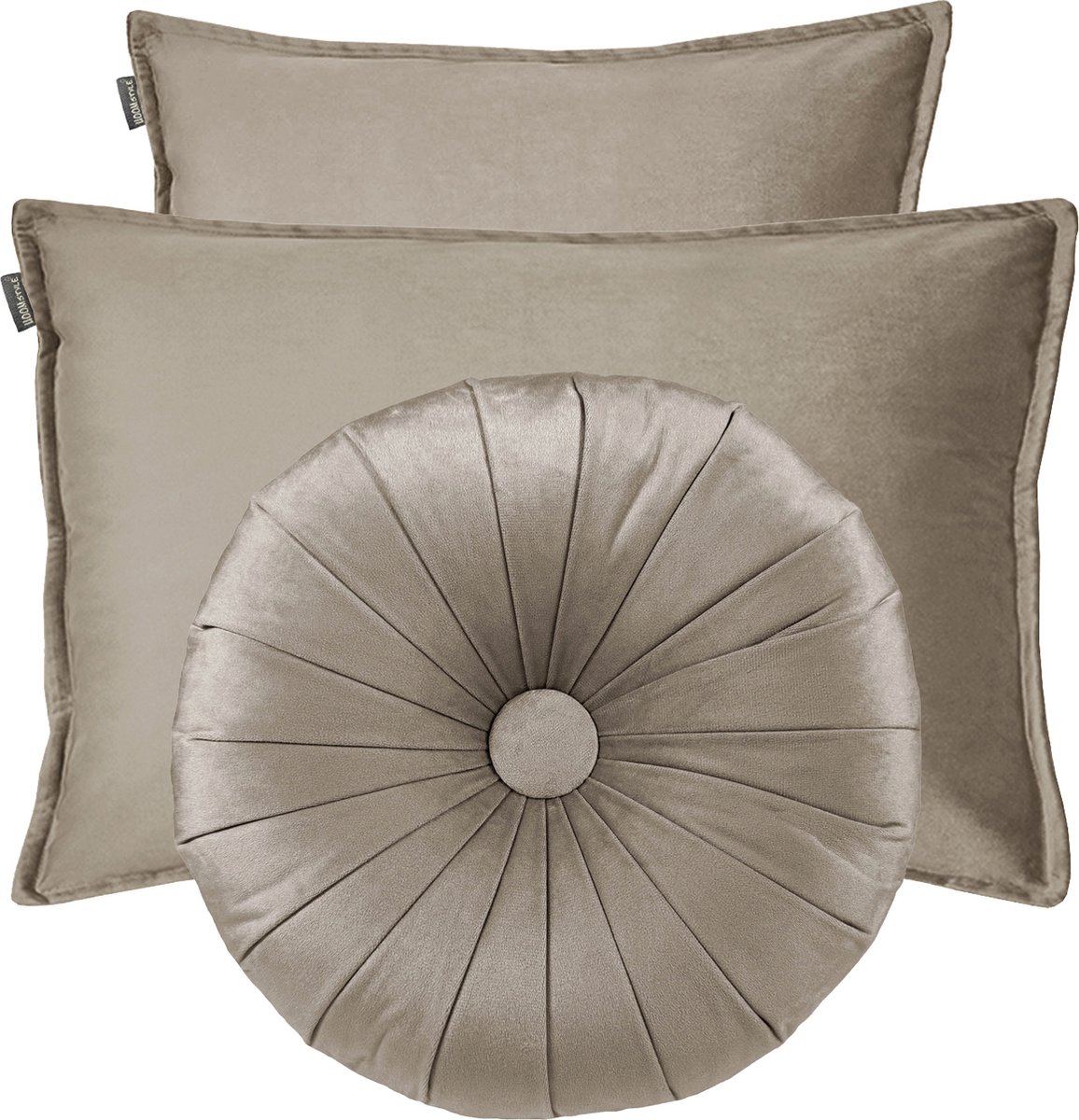 HOOMstyle Kiki Kussen - Sierkussenset 3 stuks - Fluweel - Effen - Taupe / Bruingrijs