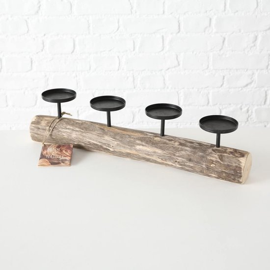 Boltze Home kandelaar hout set Beads 2-delig bruin decoratie