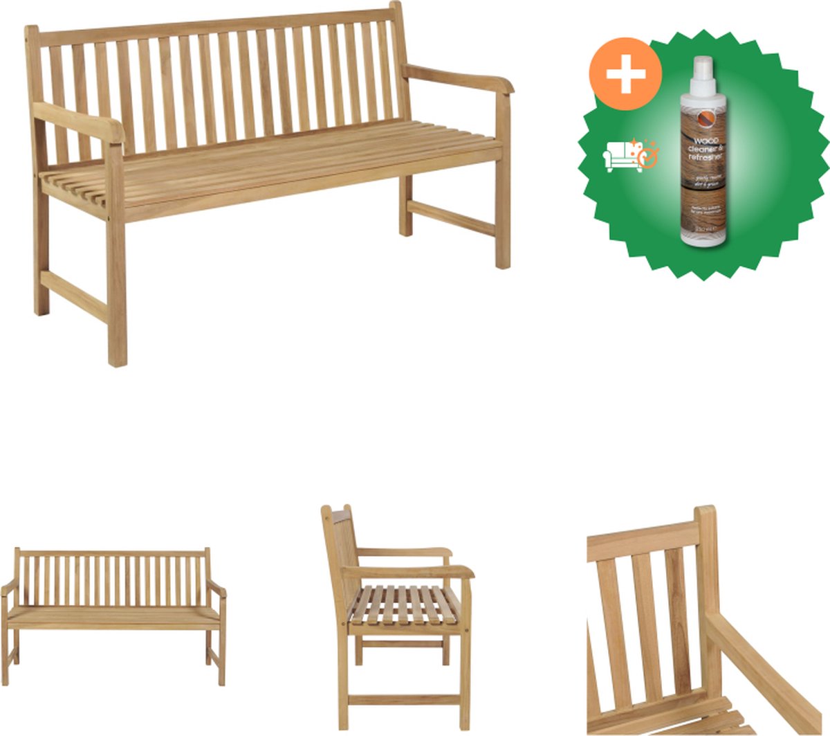 VidaXL Tuinbank 150 cm teakhout Tuinbank Inclusief Houtreiniger en verfrisser