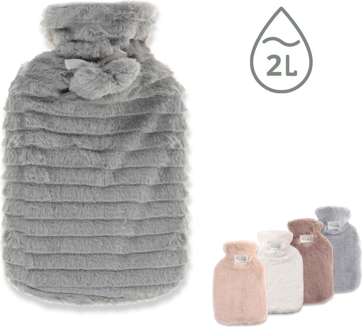 Goedkoopste DecoSence® Kruik met Hoes - Warmwaterkruik 2 Liter - Faux Fur Hoes - Super Zacht - Grijs - Tot 6 uur Lang Warm - Kruikzak - Hot Water Bag