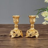 Set van 2 kandelaars kandelaars in goud voor Shabbat-kaarsen, metalen decoratieve kandelaars, vintage kaarsenstandaard tafeldecoratie voor bruiloft woonkamertafel Shabbat, goud