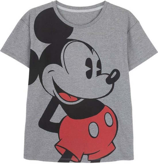 Dames-T-Shirt met Korte Mouwen Mickey Mouse Grijs Donker grijs - M