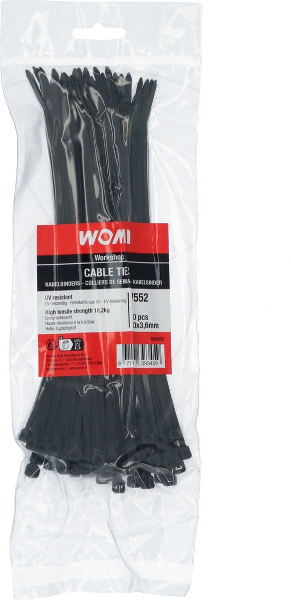 Womi Kabelbinders 200x3.6mm zwart 100 stuks