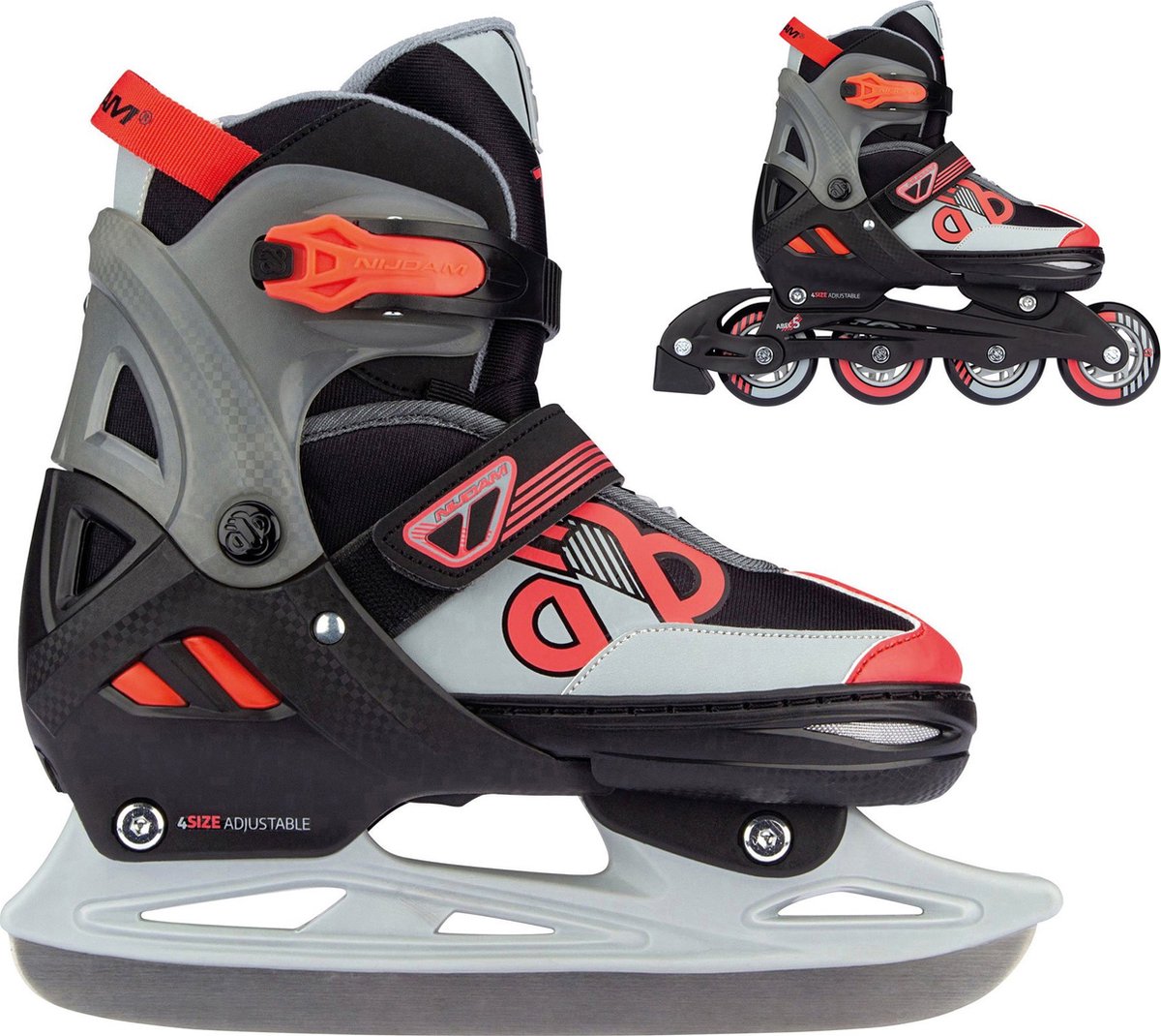 Nijdam Skates Combo Verstelbaar - Red Raider - Zwart/Rood/Grijs - Maat 37-40