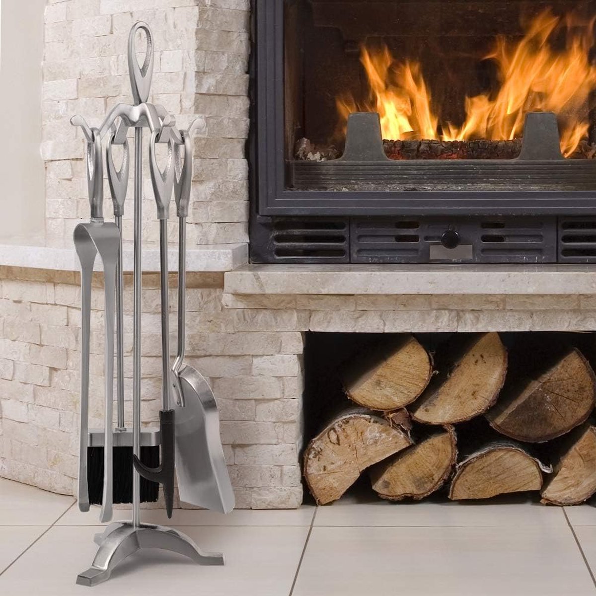 Goedkoopste piece modern fireplace set stainless steel stove accessories with stand – Openhaardbestek