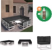 vidaXL 12 delige Loungeset met kussens massief grenenhout wit Tuinset Inclusief Houtreiniger en verfrisser