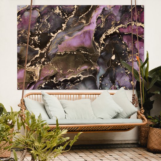 Affiche de jardin Marbre - Or - Pierre - Abstrait - 190x120 cm - Décoration murale extérieure - Affiche de jardin - Toile de jardin - Affiche de clôture - Peinture de jardin